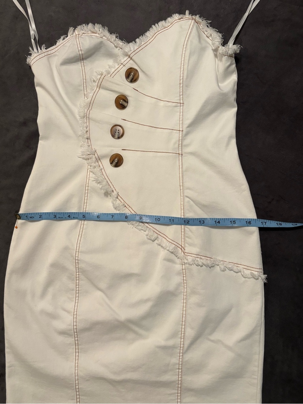 NWT Mika & Gala Strapless Mini Dress Ivory Fringe Button Detail M - Picture 15 of 15